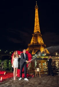 Couple with bottle on path