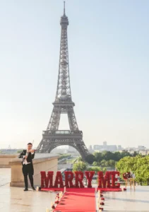 Person standing with violin Eiffel Tower