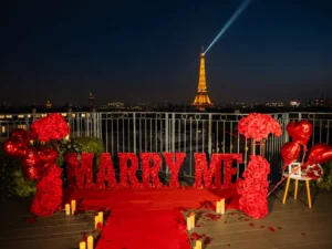 Eiffel Tower with plants flowers table