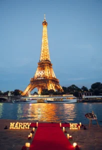 Red carpet with candles table boats bridge